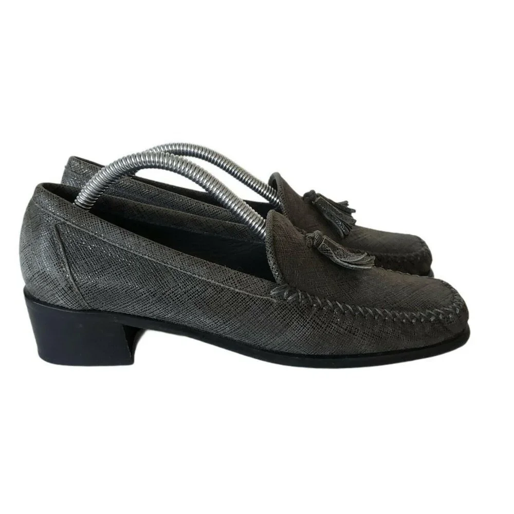 Stuart Weitzman Gray Leather Square Toe Pumps‎ 6AAA Slip-On 90s Business Casual